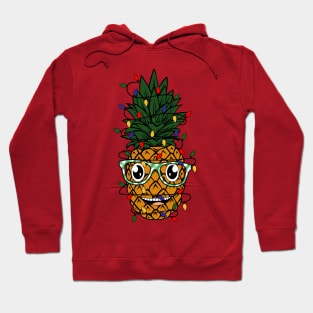 Funny pineapple wearing glasses wrapped in Christmas lights Xmas gift Hoodie